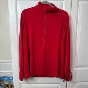 Crown & Ivy Red Scallop Half Zip Pullover Long Sleeve Shirt Size Large